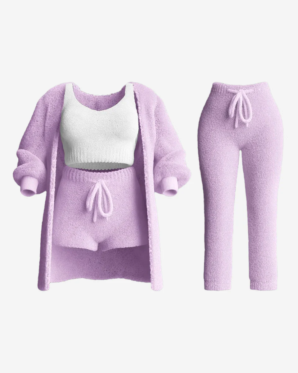 COZURA - Cozy Knit Loungewear Set – Soft 3-Piece Cardigan, Tank & Shorts