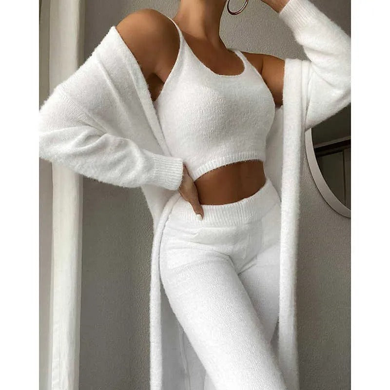 COZURA - The Serenity Lounge Set – Soft Cardigan Pajamas, Sexy 3-Piece Nightwear
