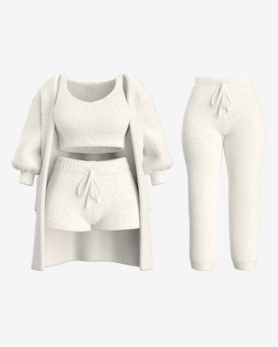 COZURA - Cozy Knit Loungewear Set – Soft 3-Piece Cardigan, Tank & Shorts
